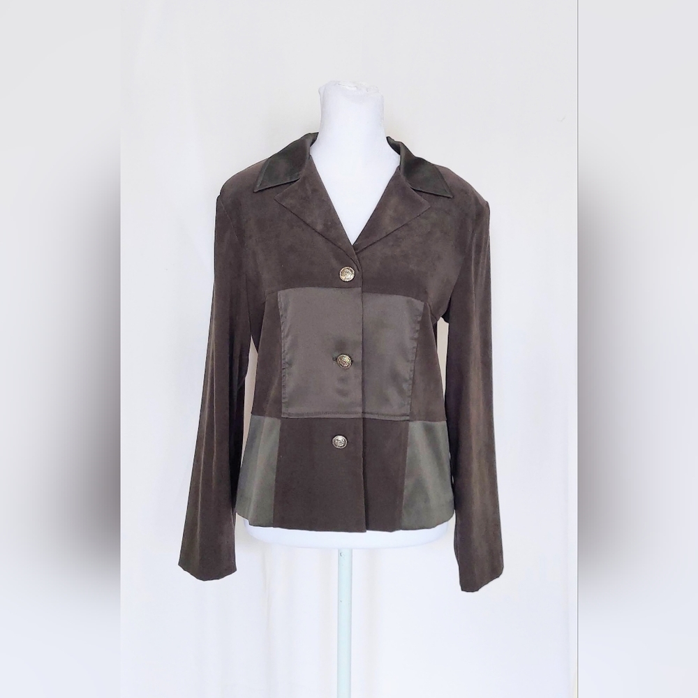 Helene Blake Petites Long Sleeve Collared Blazer Green Womens 6P